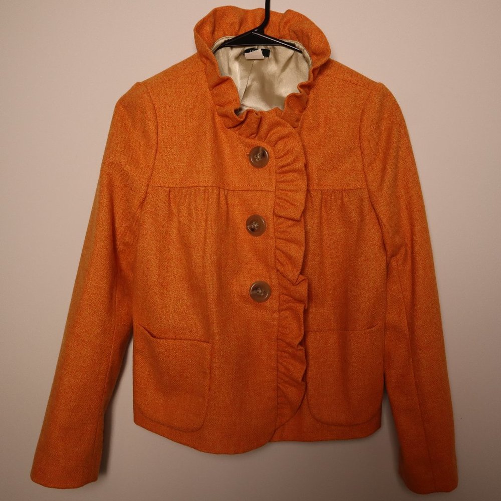 J. Crew, Yellow-Orange, 100% wool ruffle trim, pea coat